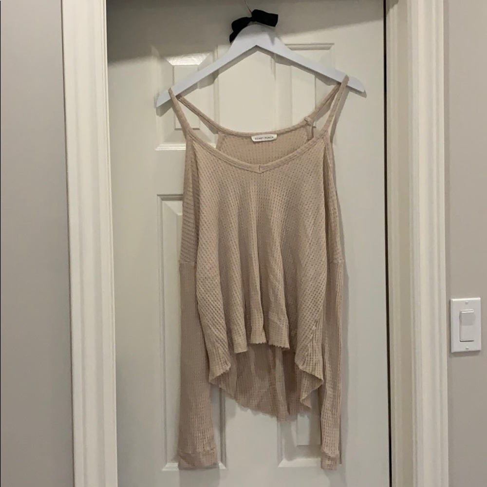 HONEY + PUNCH Cream Semi- Off the Shoulder Top